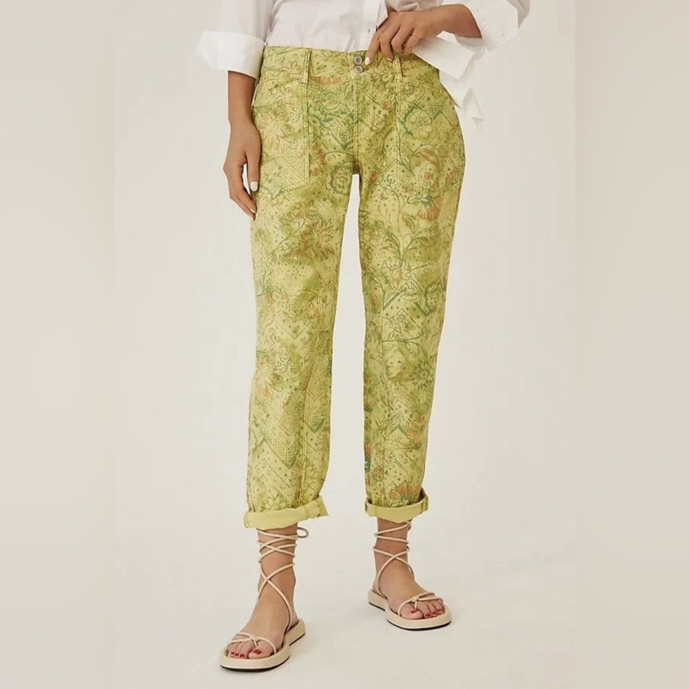 Anthropologie Pilcro Pants Green Floral Print Low Rise The Wanderer Garden 29